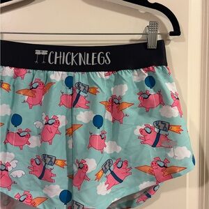 ChicknLegs Women's Athletic Shorts - Blue with Pink Pigs